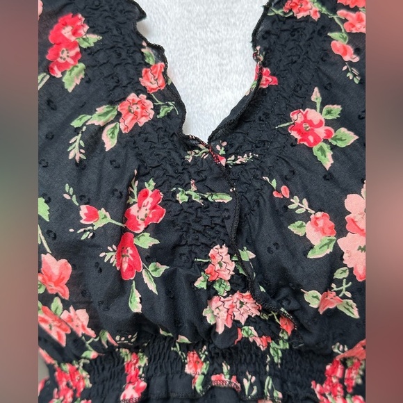 Y2K Babydoll Top Swiss Dot Faux Wrap Smocked Waist/Neckline/Cuffs Cottagecore - Picture 4 of 10